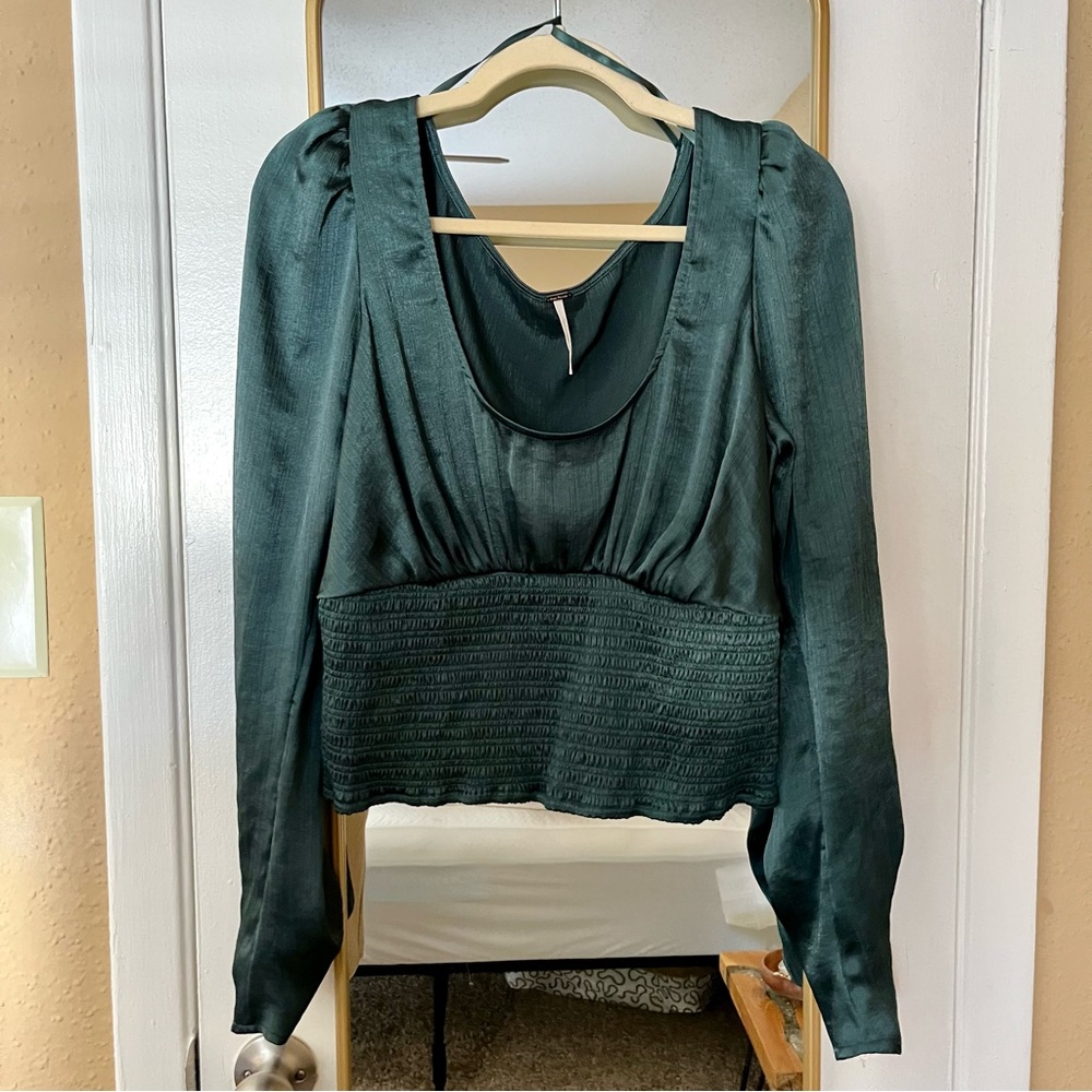 FREE PEOPLE Santiago Evergreen Crop Blouse Sz XL